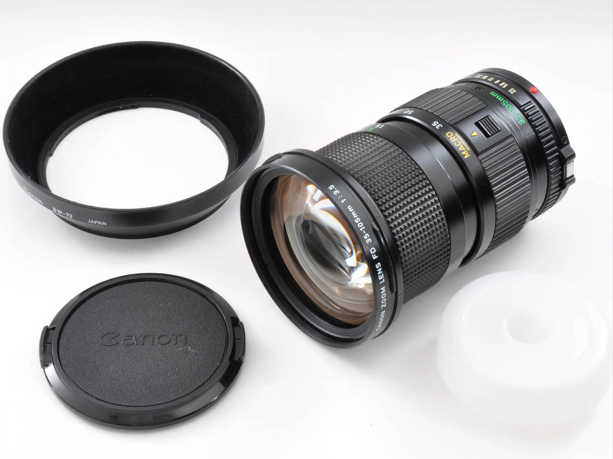 Canon New FD NFD 35-105mm f/3.5 MF Zoom Macro Lens w/Hood Near Mint From Japan 0326